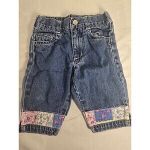 Faded Glory Toddler Girls Jeans 12M Patchwork Floral Cuffed Denim Pants